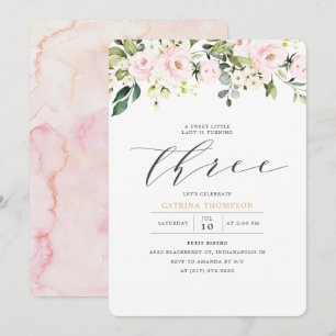 Convites Blush White Floral e Eucalyptus Girl aniversário d