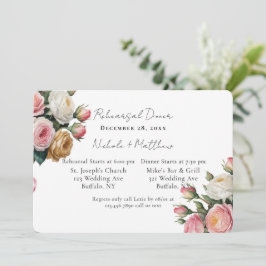 Convites Blush White Gold Floral Rehearsal Dinner