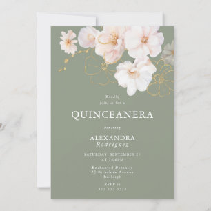 Convites Blush Wildflower Elegant Sage Quinceanera
