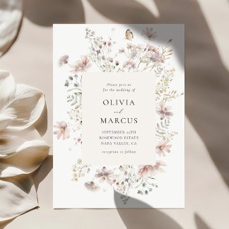 Convites Blush Wildflower Elegant Serif Wedding Invitation