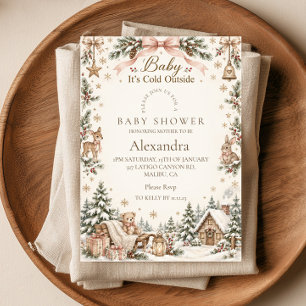 Convites Blush Woodland Baby Está Frio Lá Fora