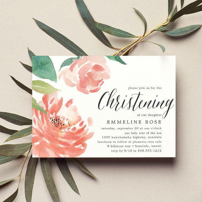 Convites Blushing Peony | Watercolor Floral Christening (Criador carregado)