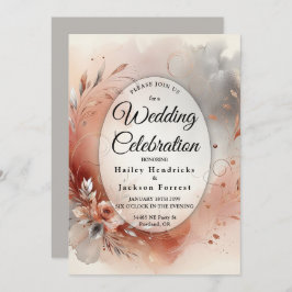Convites Blushing Petals and Silver Swirls Wedding