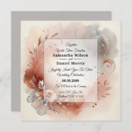 Convites Blushing Petals and Silver Swirls Wedding