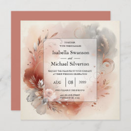 Convites Blushing Petals and Silver Swirls Wedding