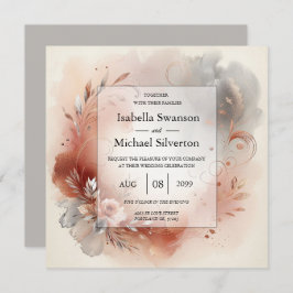 Convites Blushing Petals and Silver Swirls Wedding