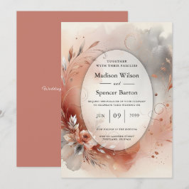 Convites Blushing Petals and Silver Swirls Wedding