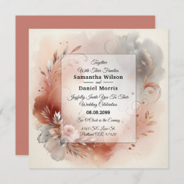 Convites Blushing Petals and Silver Swirls Wedding