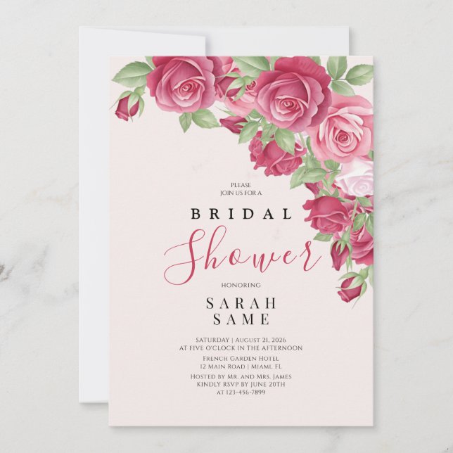 Convites Blushing Rose Elegance Bridal Shower Invitation (Frente)