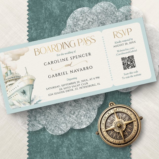 Convites Boarding Pass Cruise Wedding Invitation (Criador carregado)