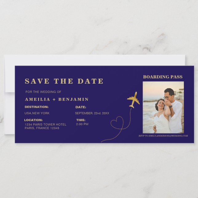 Convites Boarding Pass Save the Date | Destination Wedding  (Frente)