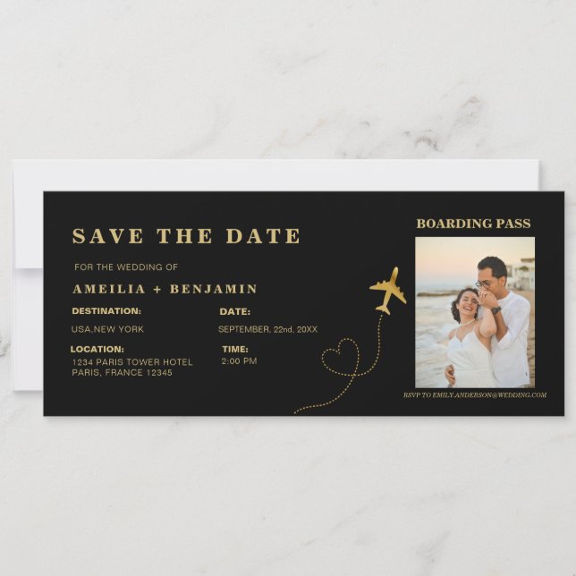 Convites Boarding Pass Save the Date | Destination Wedding  (Frente)