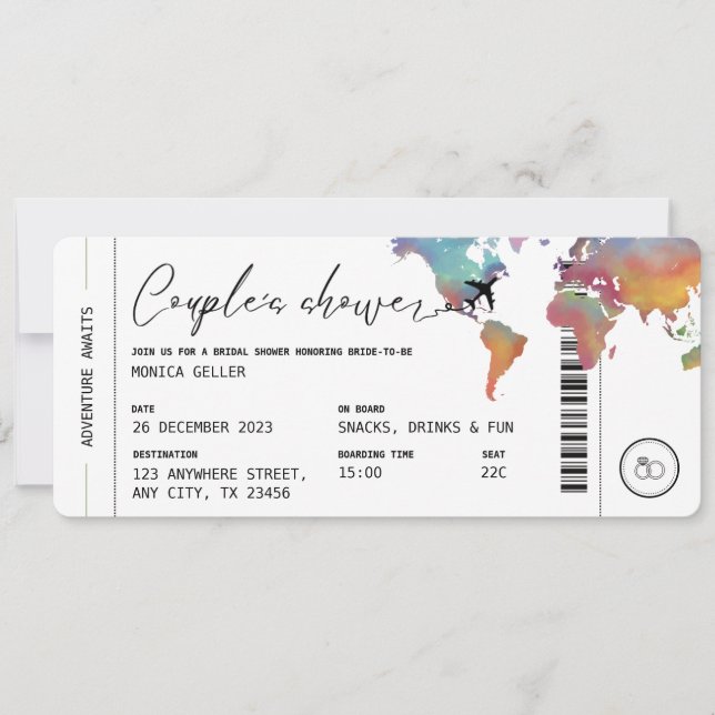 Convites Boarding Pass Travel Themed Couple's Shower (Frente)