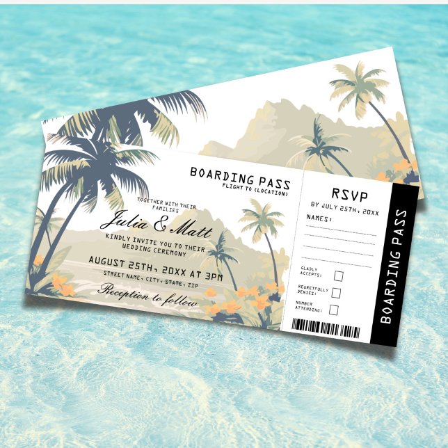 Convites Boarding Pass Tropical Beach Wedding Ticket RSVP  (Boarding Pass Tropical Beach Wedding Ticket RSVP Invitation)