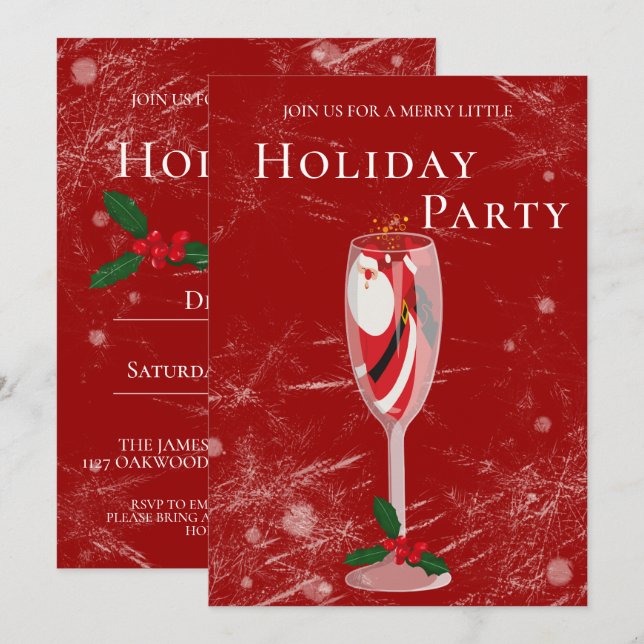 Convites Boas Festas de Natal Papai Noel champanhe Férias (Frente/Verso)