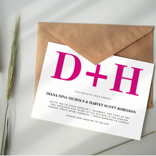 Convites Boas iniciais cor-de-rosa magenta, casamento tipog