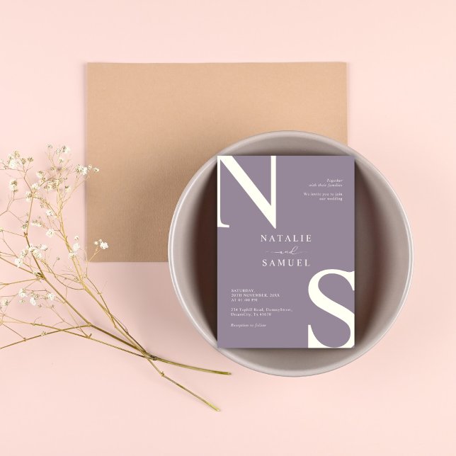 Convites Boas Iniciais de Negrito Elegante Mínimo Roxo Bran (Criador carregado)