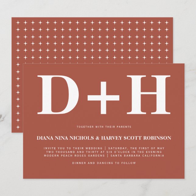 Convites Boas iniciais terracotta bold typografia casamento (Frente/Verso)