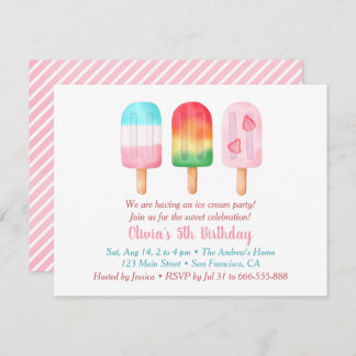 Convites Boas Meninas de Verão Aniversário, Festa de Sorvet