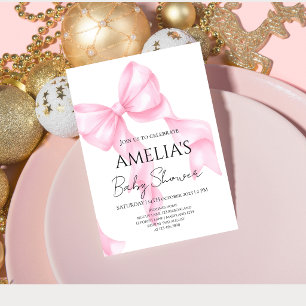Convites Boas-vindas ao Chá de Bebê Coquette com Laço Rosa