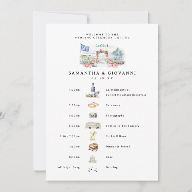 Convites Boas-vindas de Fim de Semana de Casamento na Gréci (Frente)