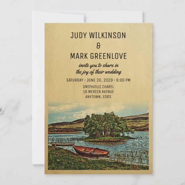 Convites Boat Lake Wedation Invitation Vintage Nature (Frente)