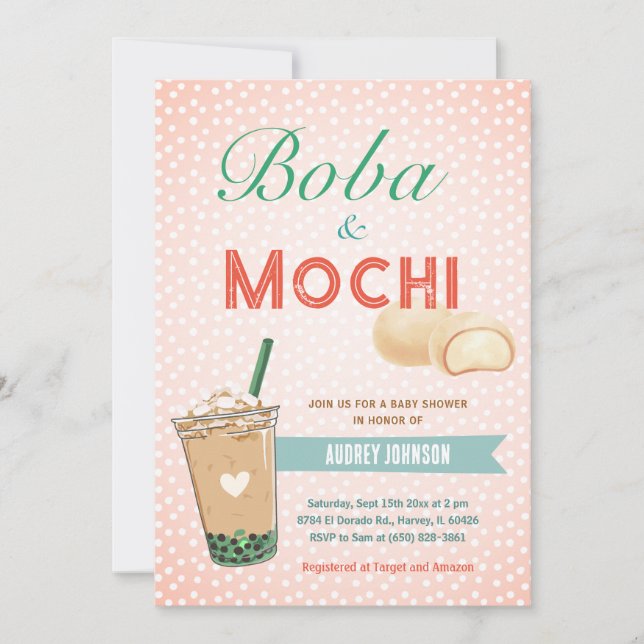 Convites Boba Bubble Tea Chá de fraldas Japão Coreia Kawaii (Frente)