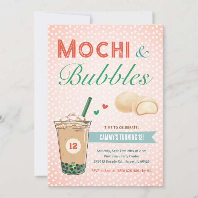 Convites Boba Bubble Tea Mochi Crianças Doces Adolescentes (Frente)