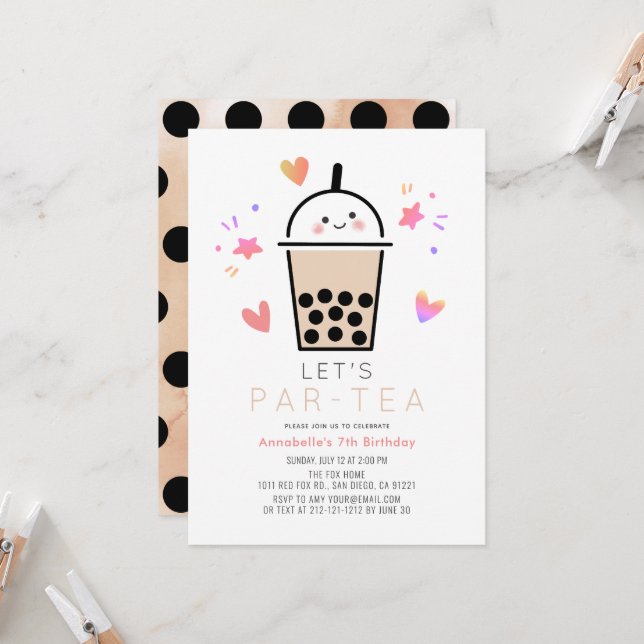 Convites Boba Bubble Tea Party Par-tea Kid's Birthday (Frente/Verso In Situ)