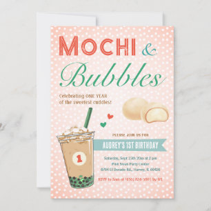 Convites Boba Bubble Tea Sorvete Primeiro Aniversário de cr