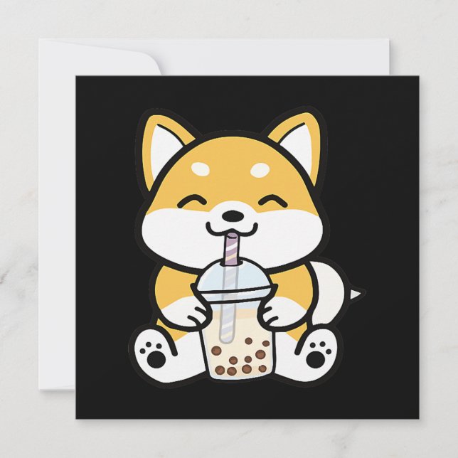 Convites Boba Corgi, Corgi Boba, Boba Shiba, Shiba, Corgi (Frente)
