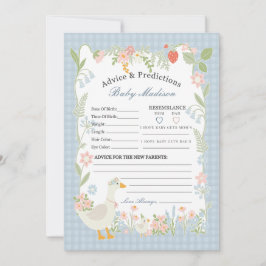 Convites Bobo Azul Ganso Floral Gingham Advice para Bebê