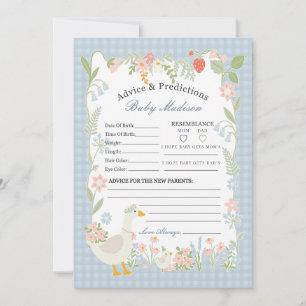Convites Bobo Azul Ganso Floral Gingham Advice para Bebê