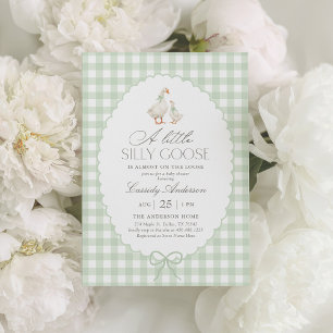 Convites Bobo de Sage Green Gingham Chá de fraldas de Ganso