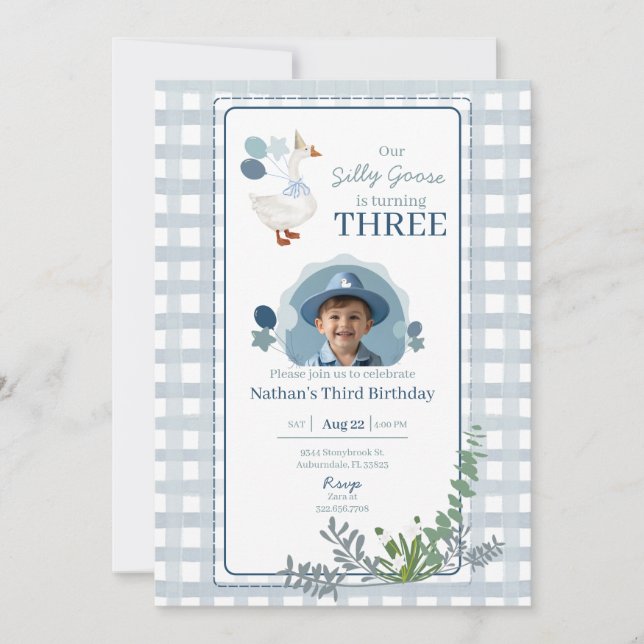 Convites Bobo Ganha Aniversário A Qualquer Idade Foto Azul (Frente)