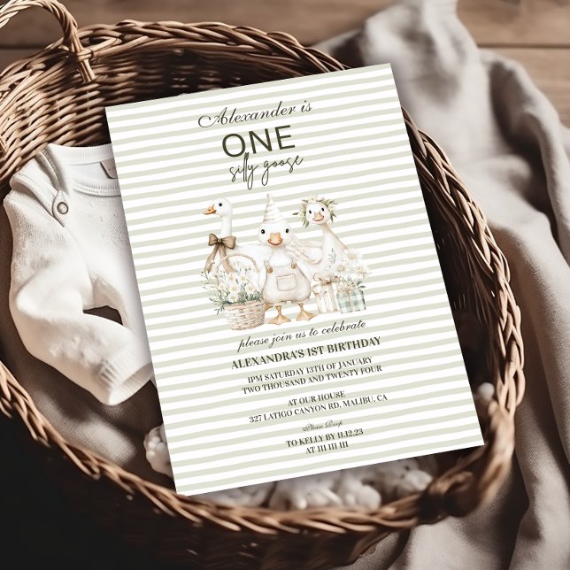 Convites Bobo Ganso primeiro aniversario - Faixa Verde (Criador carregado)