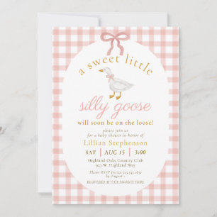 Convites Bobo Ganso Rosa Xadrez Baby Shower Código QR