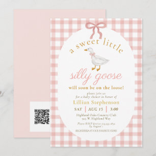 Convites Bobo Ganso Rosa Xadrez Baby Shower Código QR