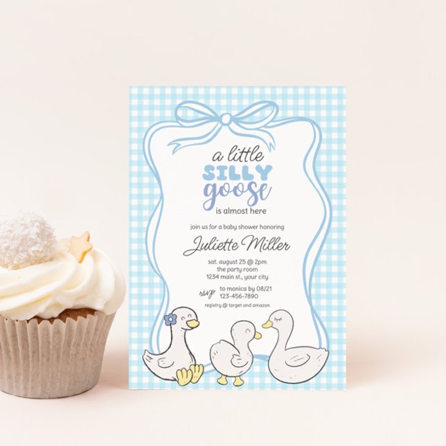 Convites Bobo Gingham Boys Gingham (Silly Goose Gingham Boys Baby Shower Invite)