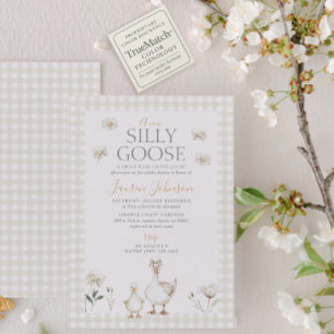 Convites Bobo Goose Cuimsical Beige Gingham Chá de fraldas