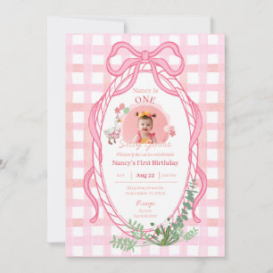 Convites Bobo Goose First Birthday Pink Photo Invitation