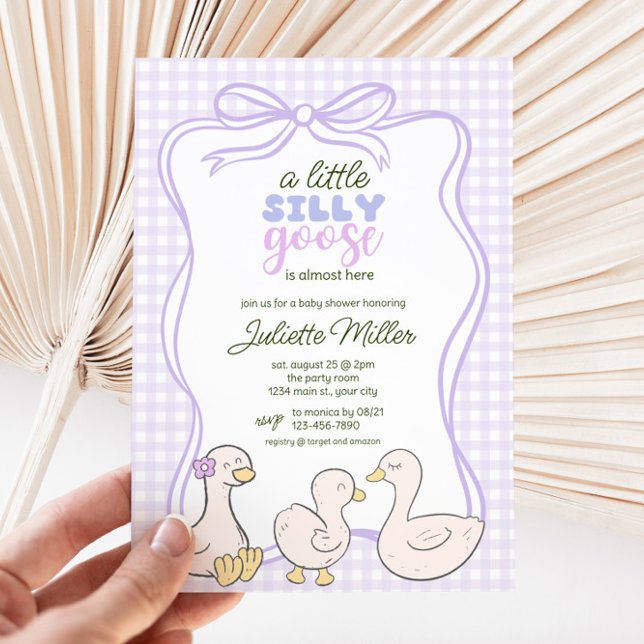 Convites Bobo Goose Gingham Sexo Chá de fraldas Neutro (Silly Goose Gingham Baby Shower Invite)