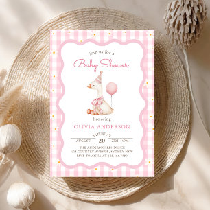 Convites Bobo rosa Chá de fraldas Gingham Daisy Gingham