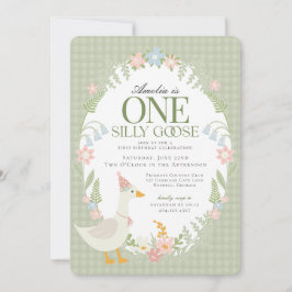 Convites Bobo Verde Ganso Floral Gingham Primeiro Aniversár