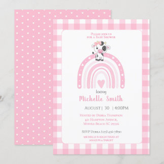 Convites Boca-branca Arco-Íris Corações Rosa Gingham Girls