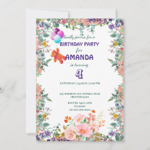 Convites Boca flutuante Festa de aniversário floral de grad