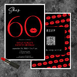 Convites Boca Vermelha Minimalista Moderna Ela Está Comemor<br><div class="desc">Moderno e sofisticado, este convite de aniversário declara "ela está fazendo 60" e combina preto e branco clássicos com destaques em vermelho brilhante, com um par de lábios divertidos. Seu design minimalista é simples e divertido para celebrar o aniversário marcante. A parte de trás tem uma área para um código...</div>