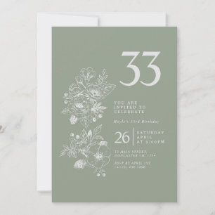 Convites Bócio de Flor Selvagem Verde 33º Aniversário