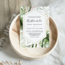 Convites Boda Boda, Dourada geométrica, Nuestra Verde Tropi