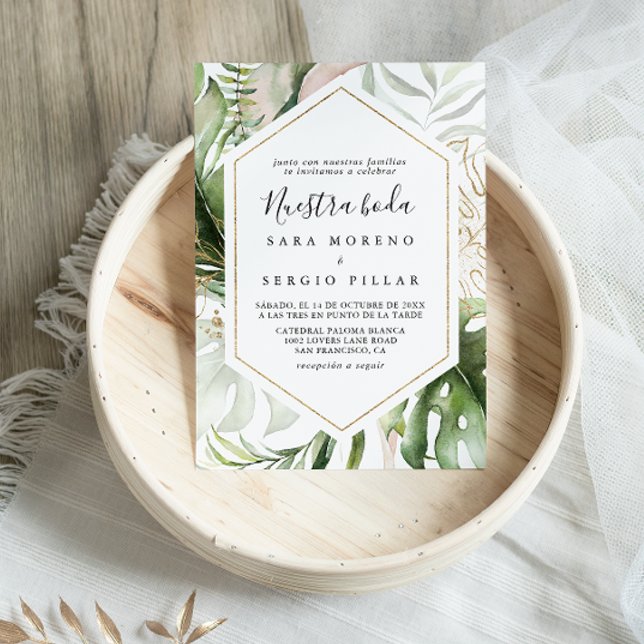 Convites Boda Boda, Dourada geométrica, Nuestra Verde Tropi (Criador carregado)